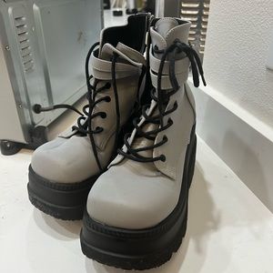 Demonia Reflective Technopagan Platform Boots